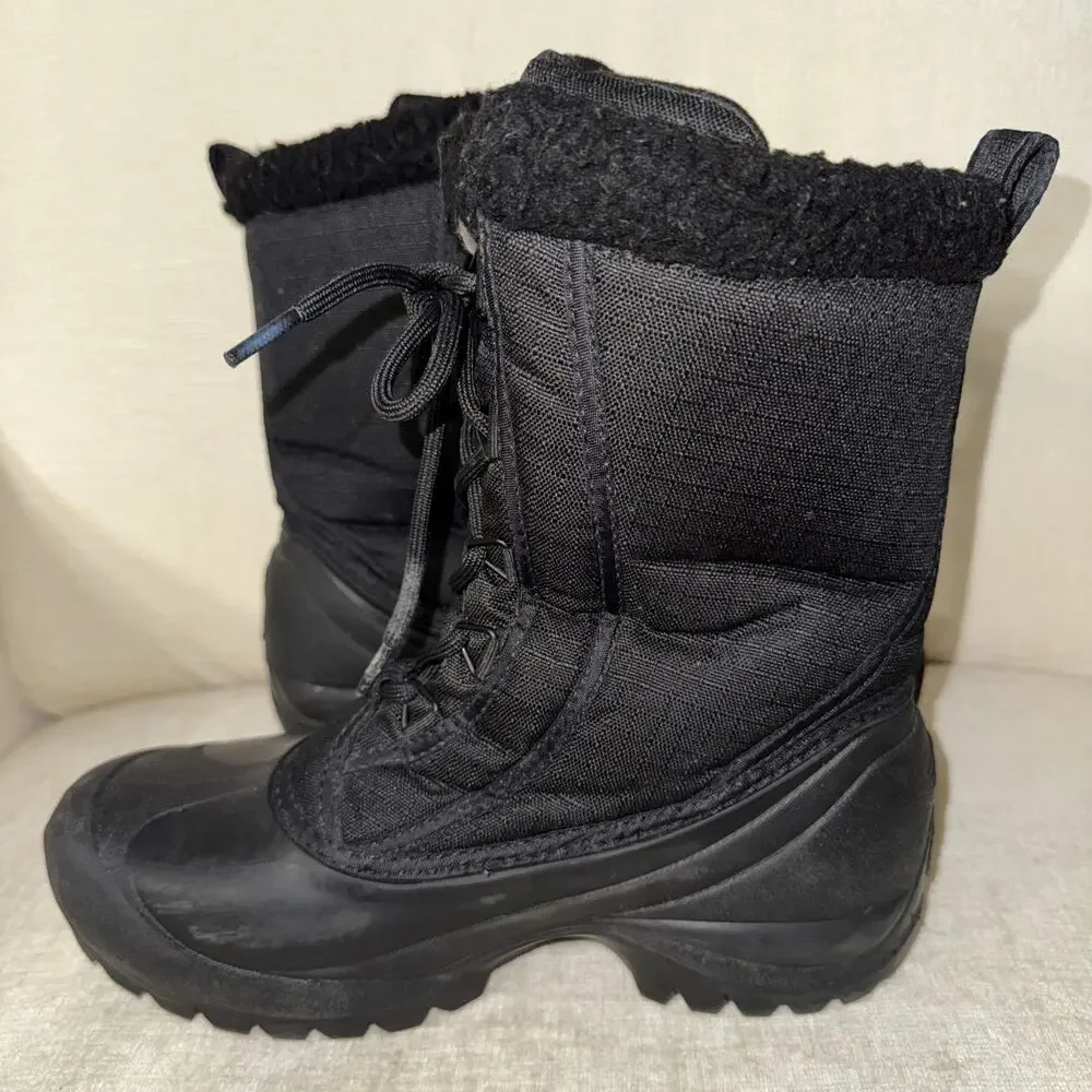 Sorel Womens Black Lace Up Mid-Calf Canvas Insulated Winter Boots Size 7.5 EUC